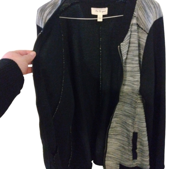 Per Se Sport Black & Gray Knit Medium Weight Pocketed Zip Up Jacket L - Picture 8 of 9